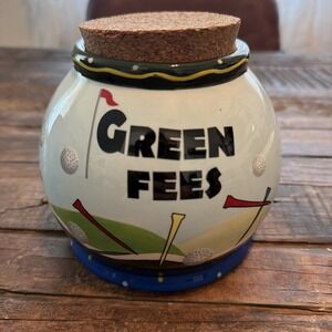 Bella Casa GREEN FEES Jar by Ganz with Cork Stopper - 5" Tall